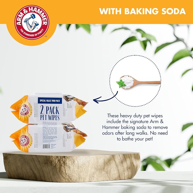 Arm and Hammer for Pets Heavy Duty Multipurpose Dog Bath Wipes, Mango Scent - All Purpose Wipes Remove Odor and Refresh Your Dog’s Skin Between Baths, 100 Count - 2 Pack