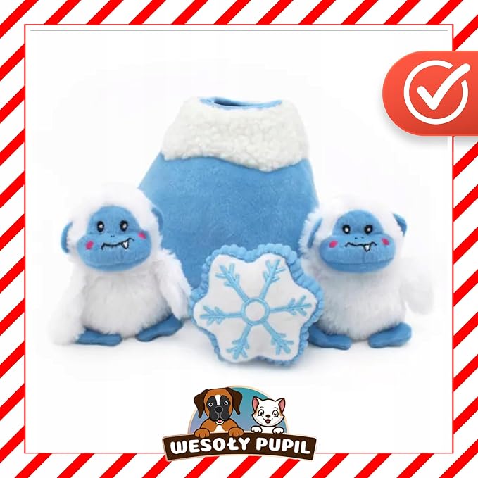 ZippyPaws Burrow Christmas Dog Toy - Plush Squeaky Holiday Dog Gifts for Small & Medium Puppy Dogs, Interactive Hide & Seek Stocking Stuffers for Pets - Yeti Mountain & Snowflake