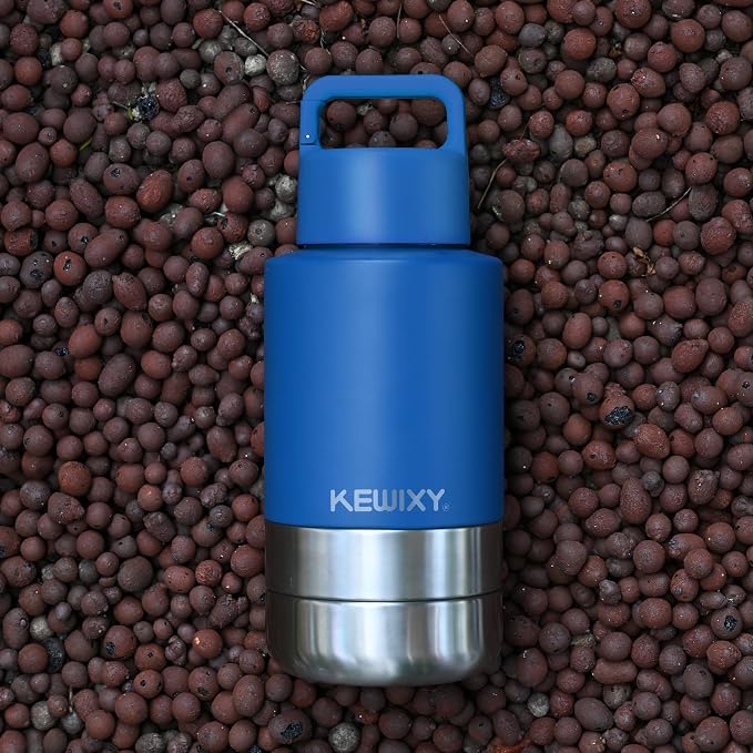 KEWIXY Insulated Dog Travel Water Bottle with Detachable Bowls, 32oz, Navy Blue