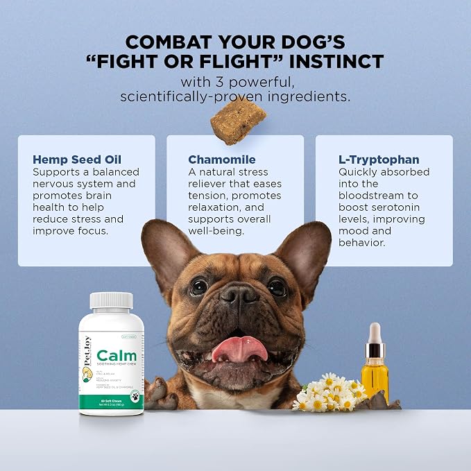 PetJoy Hemp Calming Chews for Dogs Relaxation Separation Anxiety Relief, Chamomile