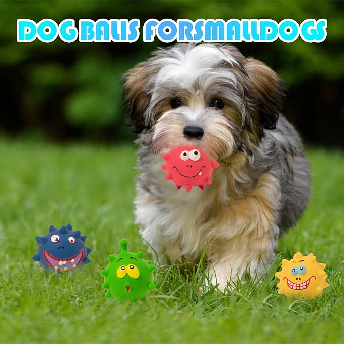 TTCOLATOPIA 4Pcs Squeaky Dog Toys Set - Non-Toxic Natural Latex Rubber Balls for Large, Medium, Small Dogs - Cute Faces for Fun
