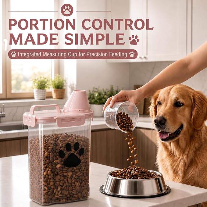 Dog Storage Container with Cleaning Brush and Measuring Cup