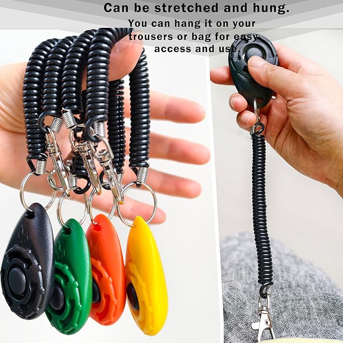 Pet Training Clicker with Wrist Strap, Black & Deep Green & Tangerine & Yellow