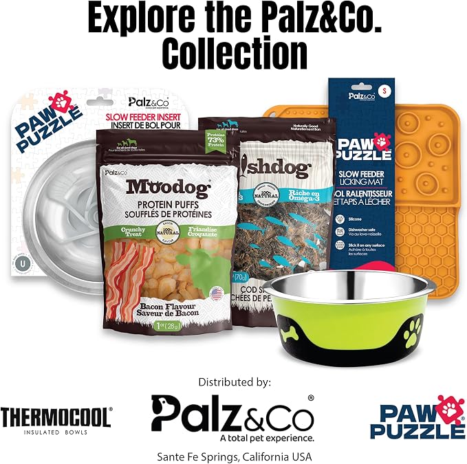 Palz&Co Paw Puzzle 2-in-1 Slow Feeder & Lick Mat - Large 15.75"x10.5" Green Non-Slip Silicone Mat for Dogs & Cats, Dry or Wet Food, Enrichment Puzzle Feeder, Dishwasher Safe