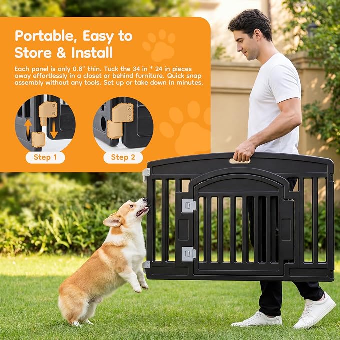 NEWBULIG Dog Playpen 4-Panel, 24IN Puppy Playpen, Stable Dog Play Pen Indoors/Outdoor with Secure Locking Door, Plastic Pet Fence for Small & Medium Dogs
