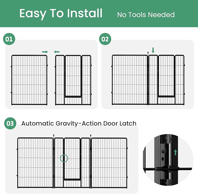 HealSmart Dog Playpen, 40in 8 Panels, Black