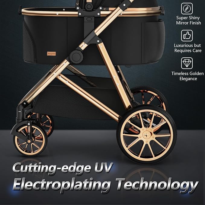 Kenyone Luxury 3-in-1 Pet Stroller - Black (C910L), Detachable Carrier