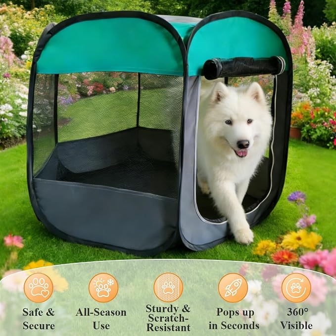 Dog Cat Playpen, Pet Playpen Indoor for Dog Crate Tent Cage Outdoor Foldable Dog Enclosure, Green Medium
