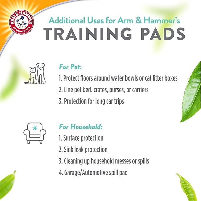 Arm & Hammer Green Tea Pet Training Pads, 200 Count, Super Absorbent with Green Tea and Baking Soda, 2X Odor Control, 5-Layer Leak-Proof Construction, 22.5 x 22.5 Inch