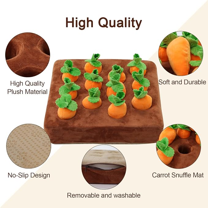 Snuffle Mat & Carrot Puzzle Toy for Dogs, Enrichment Toys with 12 Carrots | Sniff Mat & Interactive Toy, Hide Treats in 12 Carrots, Non-Slip Base, Foraging & Mental Stimulation, Durable & Easy Clean
