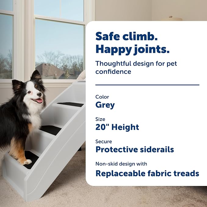 PetSafe CozyUp Folding Dog Stairs, Portable Indoor/Outdoor Pet Steps for Bed, Couch & Car, Grey, 20 Inch