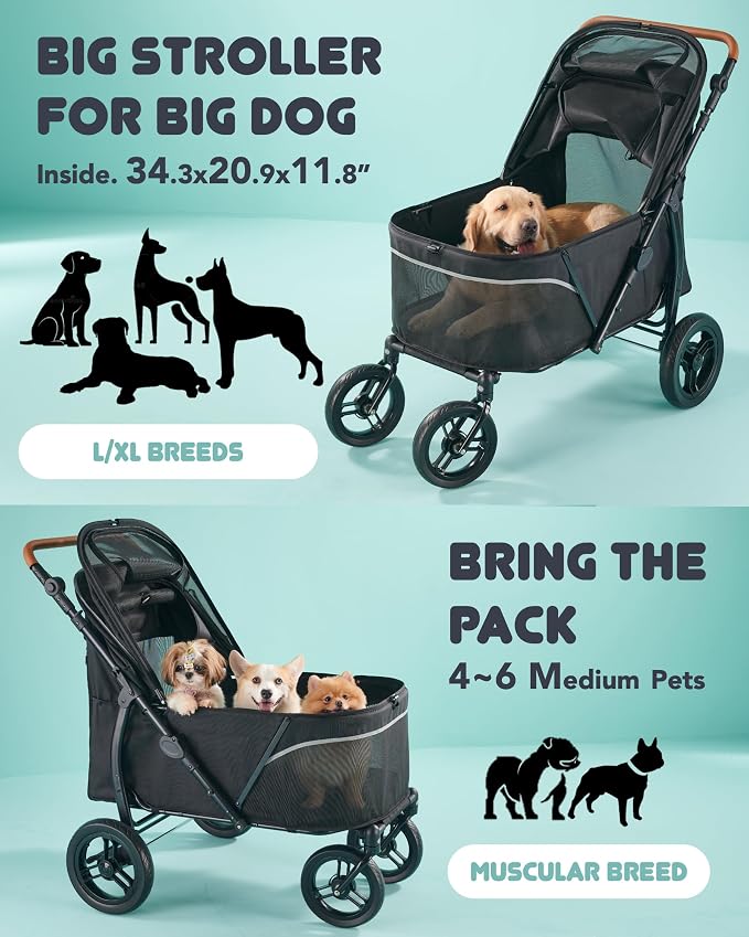 Zoosky Large Pet Stroller - up to 110lbs, All-Terrain, Low Entry