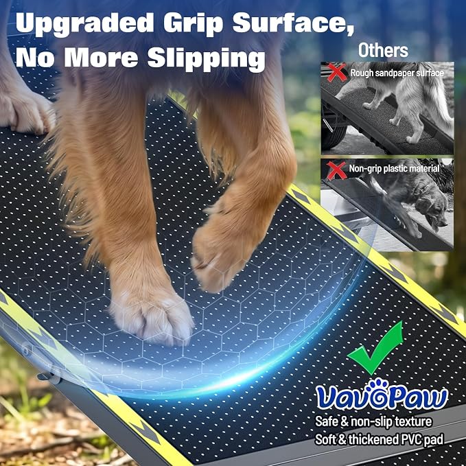 74" L x 20" W Extra Long Dog Ramp for Car - Wider Portable Pet Ramp for Large Dogs, Foldable Dog Car Ramps for Truck, SUV, RV & Bed, Outdoor Dogs Ramps with Non-Slip Mesh Supports Up to 250LBS, Black