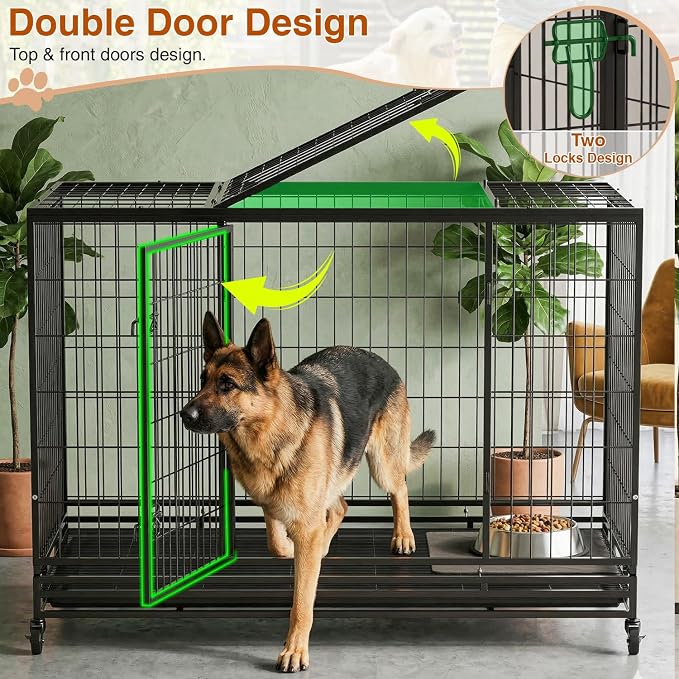 BestPet 48 Inch Heavy Duty Dog Crate, Indestructible Escape-Proof Kennel with Double Door & Removable Tray for Medium to Large Dogs,Black