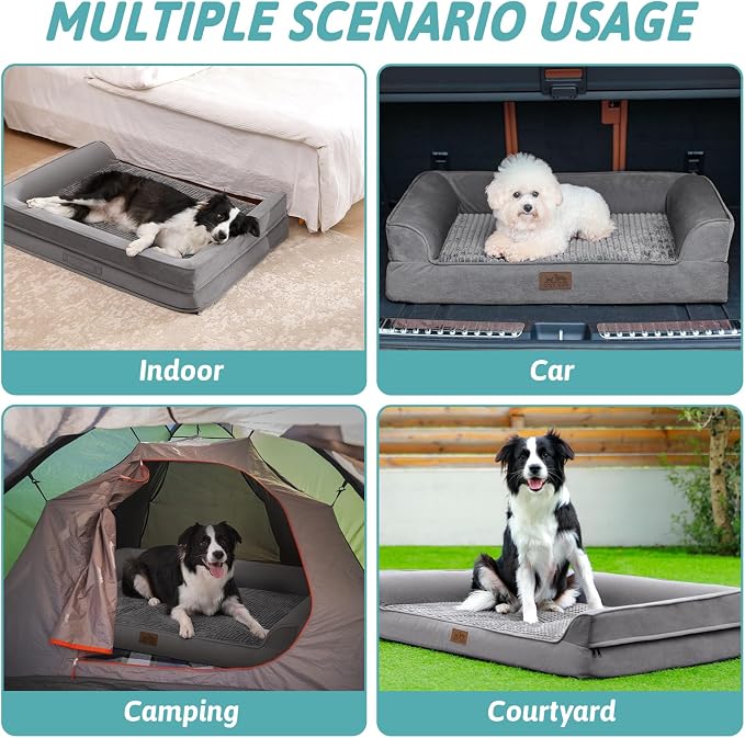 COZY KISS 3 Step Foam Beige Dog Stairs and Grey Dog Bed