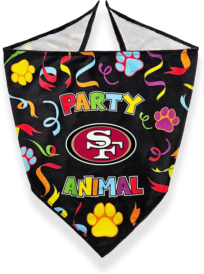 NFL San Francisco 49ers Pet Birthday Bandana, NFL Dog Birthday Party Set and Costume, Licensed Dog & Cat Birthday Party Scarf, Football Team Pet Outfit, Puppy Bday Accessory, Size Large/X-Large