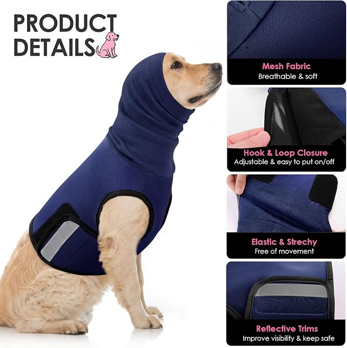 AOFITEE Large Dog Thunder Jacket, Reflective Dog Anxiety Vest with Hood