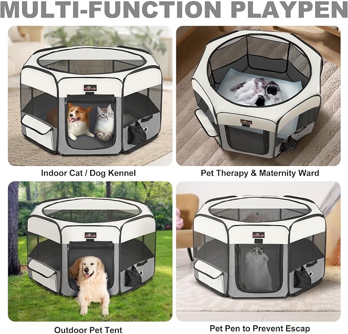 Aivituvin Dog Playpen, Foldable Waterproof, Grey, XL