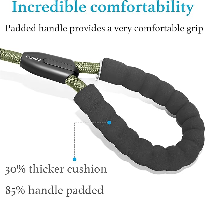 iYoShop Durable Slip Lead Dog Leash, 1/2" x 5 FT, Military Green | Padded Handle, Reflective Threads, No Pull, Dog Training Leash