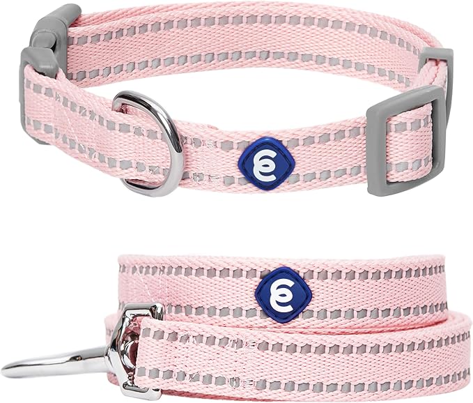 Blueberry Pet Essentials Reflective Dog Collar & Leash Set, Adjustable for Medium Dogs | Safe Walking Gear for Pet Parents, Puppy Training & Daily Use MediumDogs, Baby Pink