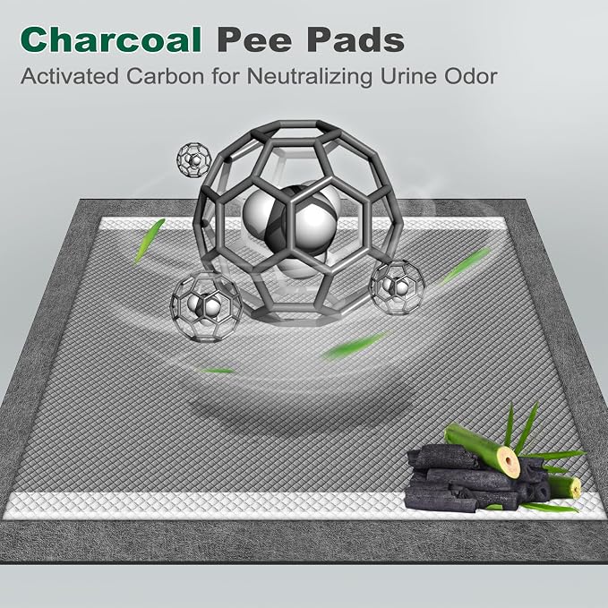 MIZOK Pee Pads for Dogs Charcoal, 28x30in Large Wee Wee Pads for Dogs, Superior Odor Protection, Super Absorbent & Leak-Proof, Puppy Pads with Adhesive Tabs, Thick & Heavy (40 Count)