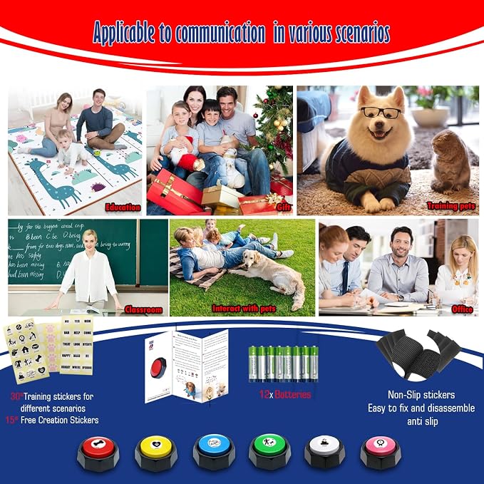 Dog Buttons for Communication, 6 Color