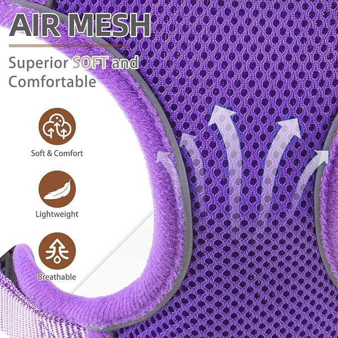 PUPTECK Small Dog Harness and Leash Set, No Pull Adjustable Puppy Cat Harness, Reflective Soft Mesh Pet Vest Small Sized, Purple, XS