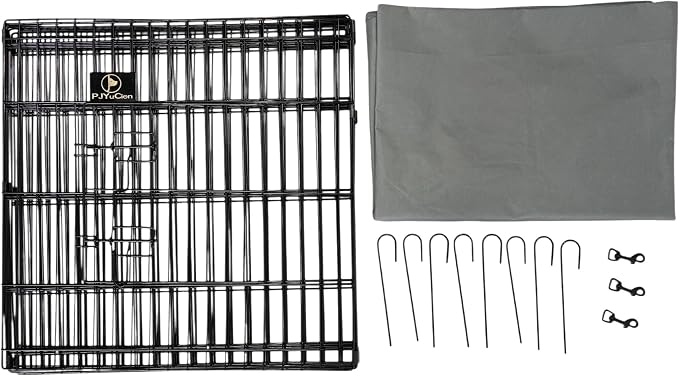PJYuCien Octagonal Dog Playpen with Bottom Pad - Metal Foldable Exercise Pen, 8 Panels 24" H x 24" W Indoor Outdoor Pet Fence Puppy Crate Kennel, Gray