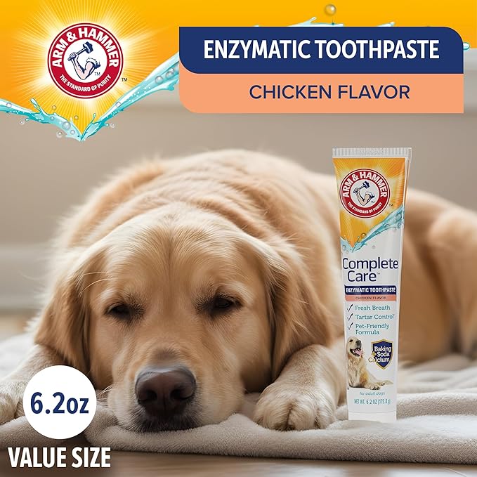 Arm & Hammer Complete Care Enzymatic Dog Toothpaste, Chicken, 6.2 Oz | Fluoride-free formula with baking soda and calcium fights plaque and tartar, freshens breath, value size