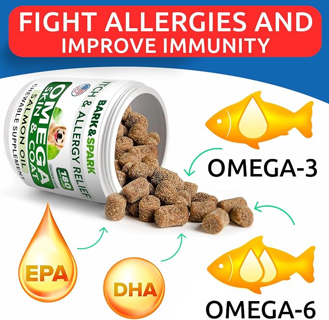 Omega 3 for Dogs - Fish Oil for Skin & Coat Health, Itch & Allergy Support
