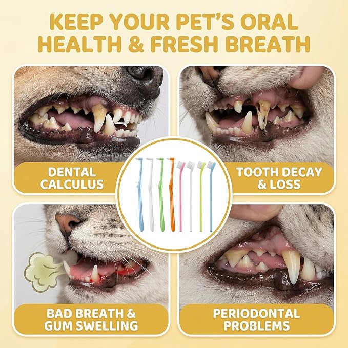 8 Pcs Small Dog Toothbrush Micro Head Cat Puppy Brushing Kit Pets Dental Care Cleaning Toothbrush Mini Portable Deep Soft Clean Teeth Bristles Multi Angle Round Pointed Tooth Brush for Kitten