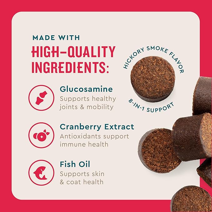 VetIQ Multivitamin for Dogs, Brain, Immune & Digestive, 90ct | Supports active brain function, immune & digestive health; daily multivitamin chew; hickory smoke flavor; made in USA