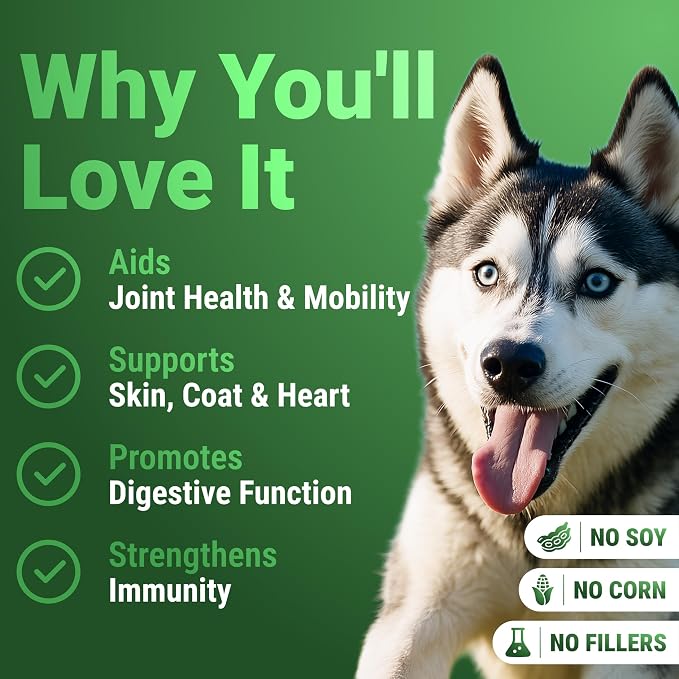 WuffWell Super Greens Food Topper Powder for Dogs - Joint & Skin Support