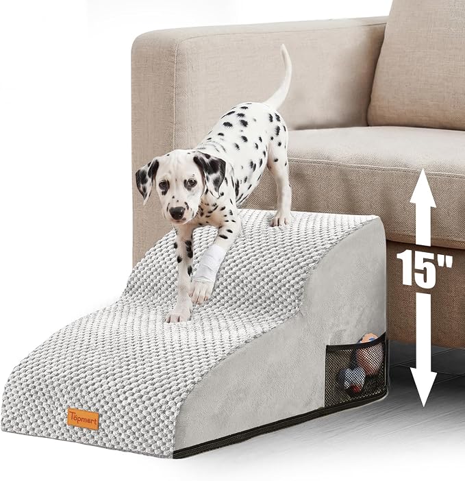 Topmart High Density Extended Foam Dog Ramp&Steps 2 Tiers,11.8" High,Non-Slip Dog Stairs,Soft Foam Pet Ladder with Removable Cover,Best for Injured,Older Cats,Pets with Joint Pain