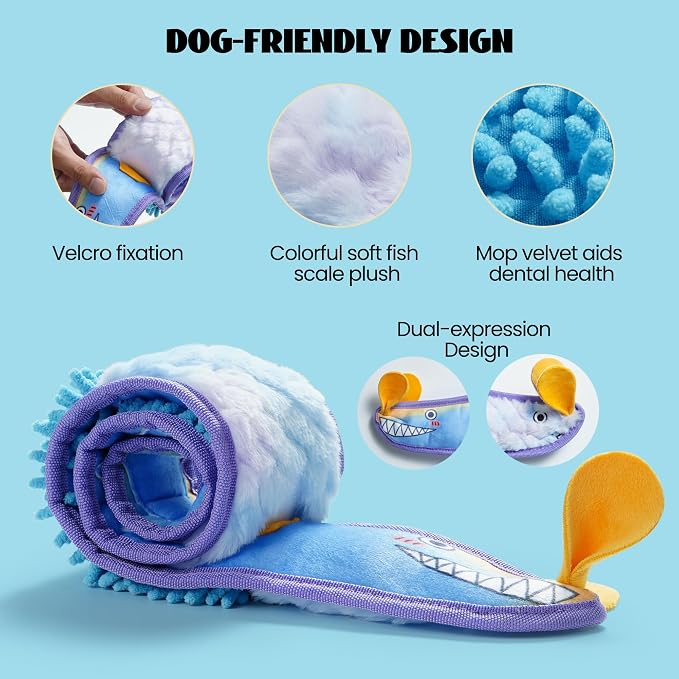 Nocciola EEL Squeaky Dog Toy, Tough No Stuffing Toy for Tug of War, Puppy Interactive Puzzle Fun to Keep Them Busy, Cognitive Crinkle Dog Toy for Large Medium Small Breed, Blue&Yellow