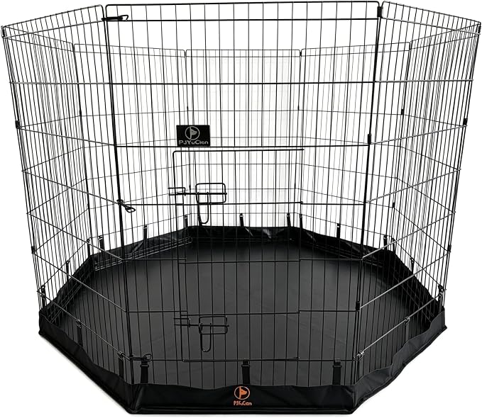 PJYuCien Octagonal Dog Playpen with Bottom Pad - Metal Foldable Exercise Pen, 8 Panels 42" H x 24" W Indoor Outdoor Pet Fence Puppy Crate Kennel, Black
