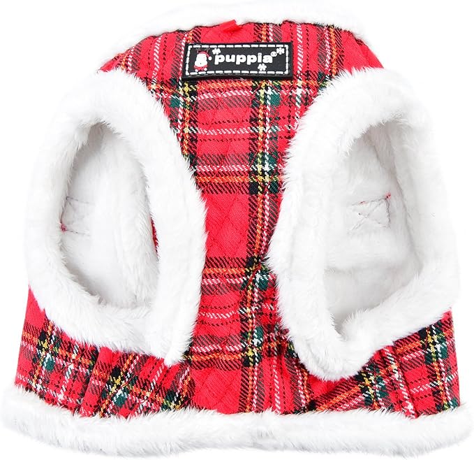 Puppia Blitzen Vest Dog Harness Step-in Warm Winter Christmas Holiday Harness for Small and Medium Dog, Checkered Red, Medium