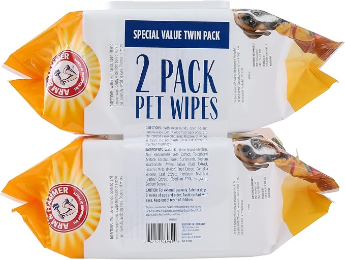 Arm and Hammer for Pets Heavy Duty Multipurpose Dog Bath Wipes, Mango Scent - All Purpose Wipes Remove Odor and Refresh Your Dog’s Skin Between Baths, 100 Count - 2 Pack