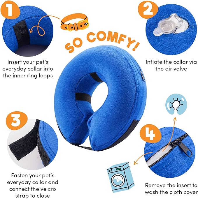 BENCMATE Inflatable Dog Cone Collar Alternative After Surgery X-Large, Blue | Soft Dog Cone for Small Medium Large Dogs and Cats, Doggie Neck Donut Recovery ECollar to Stop Licking Pets from Injury