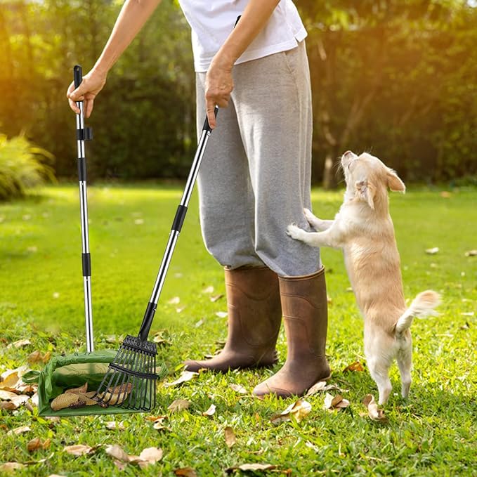 Toozey Dog Pooper Scooper for Large Dogs — Long Handle Poop Scooper for Yard Use, Extra Large Metal Tray & Bag Holder | Easy Cleanup for All Dog Sizes with 20 Bags