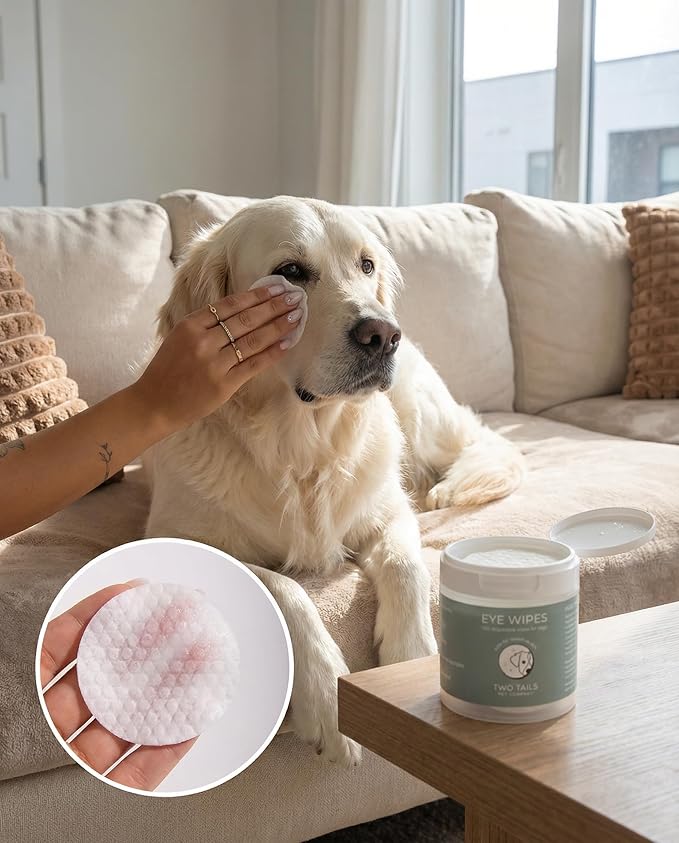 Two Tails Pet Company Eye Wipes Gentle Dog Face Wipes for Cleaning Dirt Around Eyes, Fragrance-Free, Soft & Safe, 100 Disposable Wipes for Grooming Care