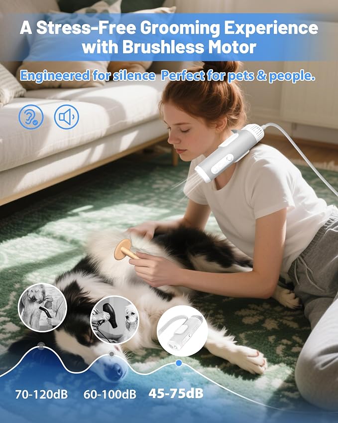 Hands-Free Dog Hair Dryer – Low Noise Pet Grooming Blower for Small & Medium Dogs Cats, Fast Drying, Adjustable Heat & Speed, Portable (Green)
