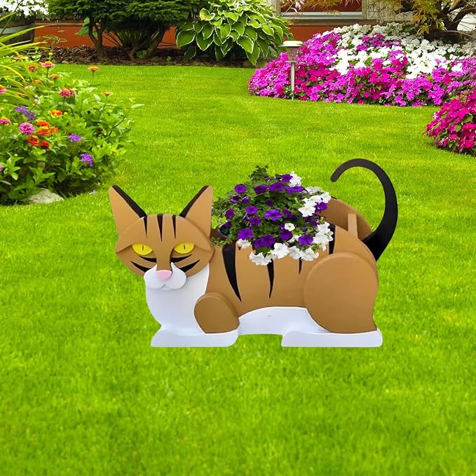 Orange and White Cat Planter Pots, Animal Shaped Flower Pot