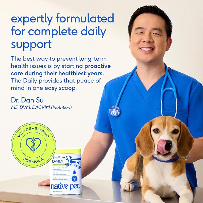 Native Pet The Daily Dog Vitamins & Supplements - 11-in-1 Multivitamin Powder for Dogs - Supports Whole Body Health, Digestion, Mobility & Immunity with Collagen, Glucosamine & Probiotics –120 Scoops
