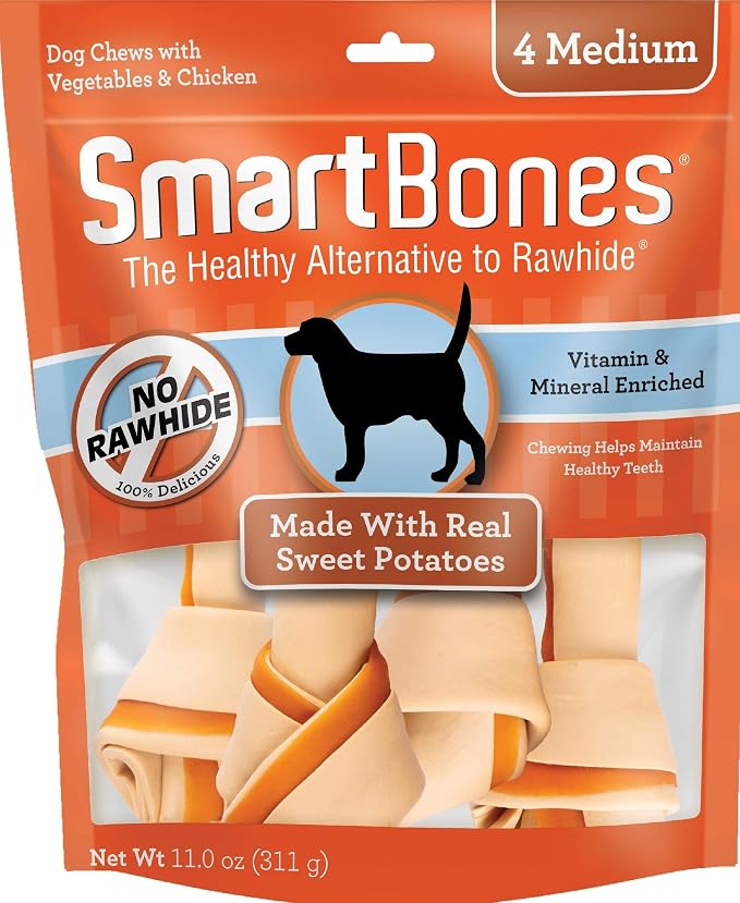 SmartBones Medium Chews With Real Sweet Potato, 4 Count, Rawhide- Free Chews For Dogs