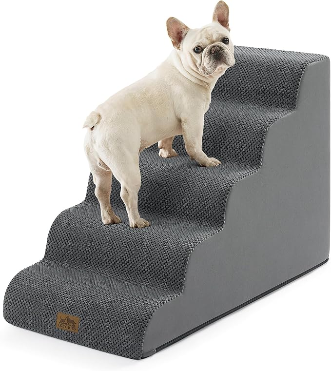 COZY KISS Wide Dog Stair for Small Dog 22.6" H, 5 Step Pet Ramp for Bed | Curved Stable Dog Step for Puppy, Older Cat, Senior, Medium, Short-Legged Dog, Non-Slip Ladder for Car, Dark Grey