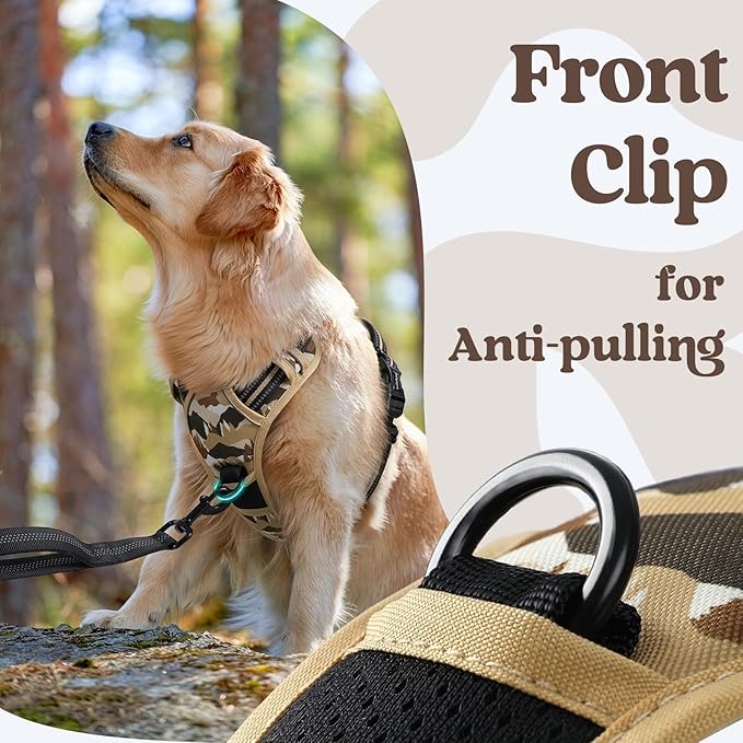 rabbitgoo Dog Harness for Large, Updated Easy On & Off with 3 Buckles | No Pull No Choke, Walking with 2 Clips and Handle, Adjustable Soft Reflective, Desert Ridge, Large