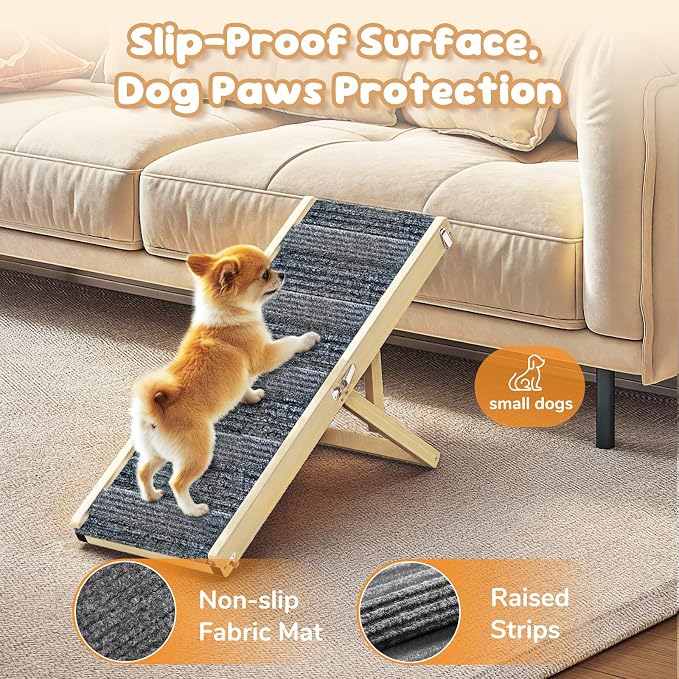 Pawaboo Foldable Dog Ramp, Small Dog Ramp for Couch, 4 Adjustable Height from 13'' to 21", Stable Pet Steps with Non-Slip Pad, Portable Pet Ramps Use for Couch Sofa Stairs, Wood