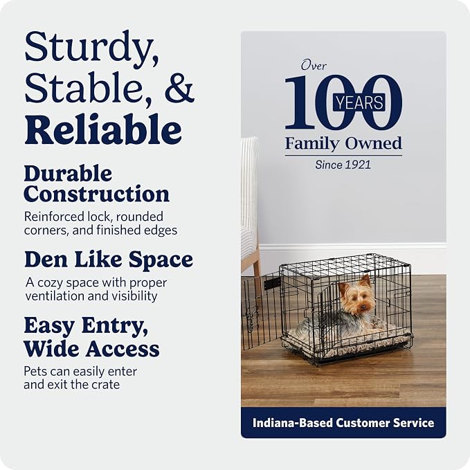 MidWest Homes for Pets 18-Inch iCrate for Tiny Breeds, Up to 10 lbs, Double Door Folding Dog Crate with Divider Panel, Leak-Proof Tray & Secure Latches, Portable, Durable & Easy to Assemble