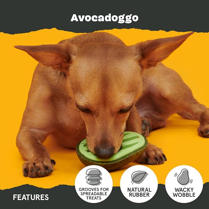 BarkBox Avocadoggo Dog Toy | Natural Rubber, Wobble Shape, Perfect for Peanut Butter & Dishwasher Safe | Dog Toy for Aggressive Chewers